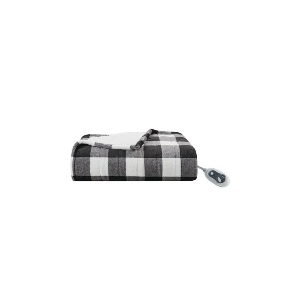 Cuddl Duds Plush Heated Throw Blanket Black White‎ Buffalo Check Hygge Farmhouse